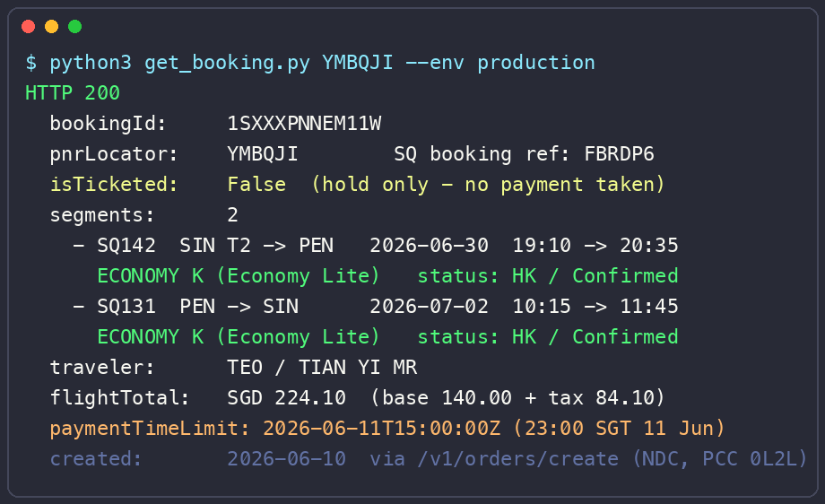 Sabre NDC 首单 hold