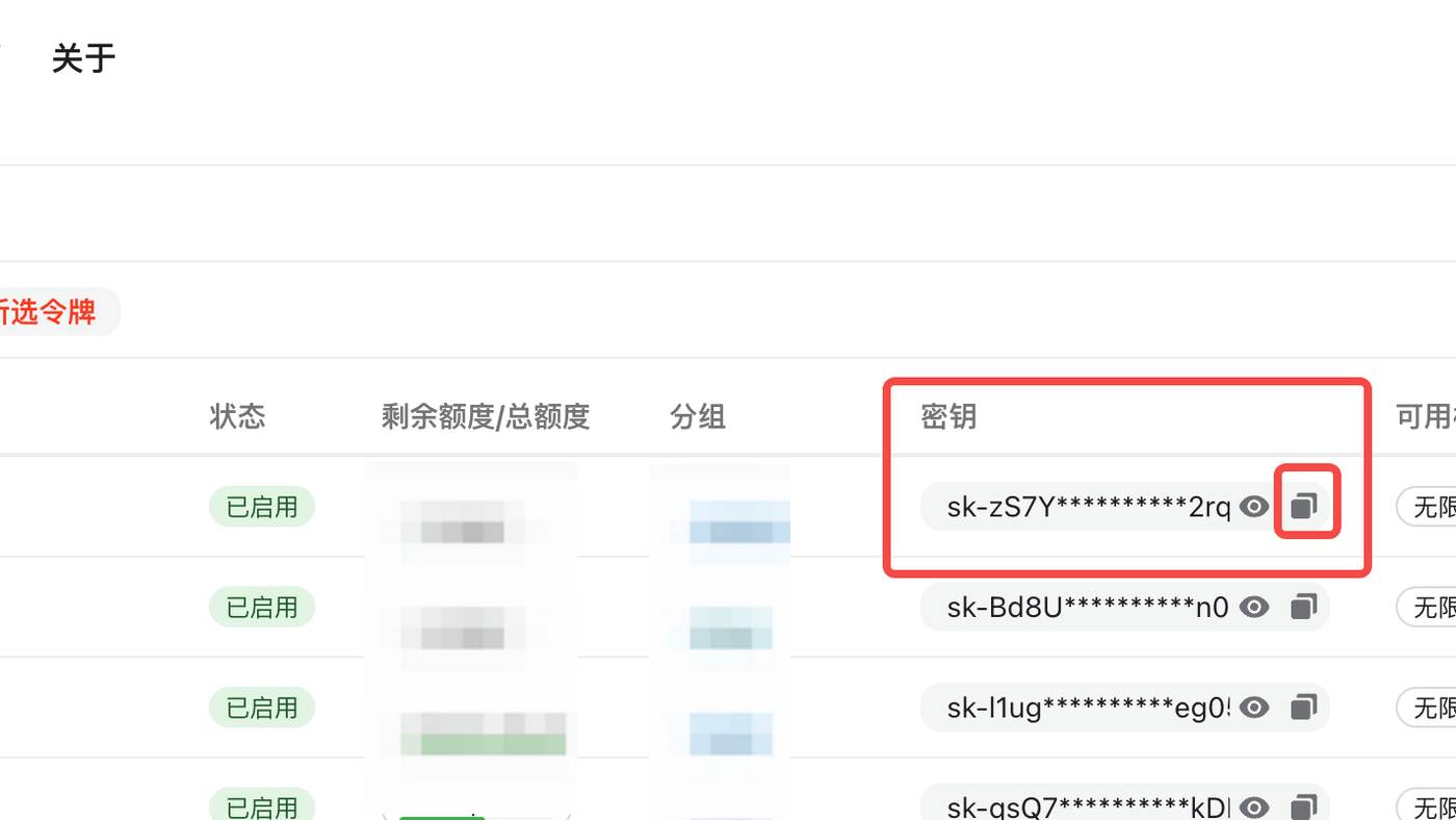 控制台里复制 sk- 开头的 Key
